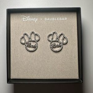 NEW IN BOX Disney x BaubleBar Bride Minnie Mouse Silver Rhinestone Earrings